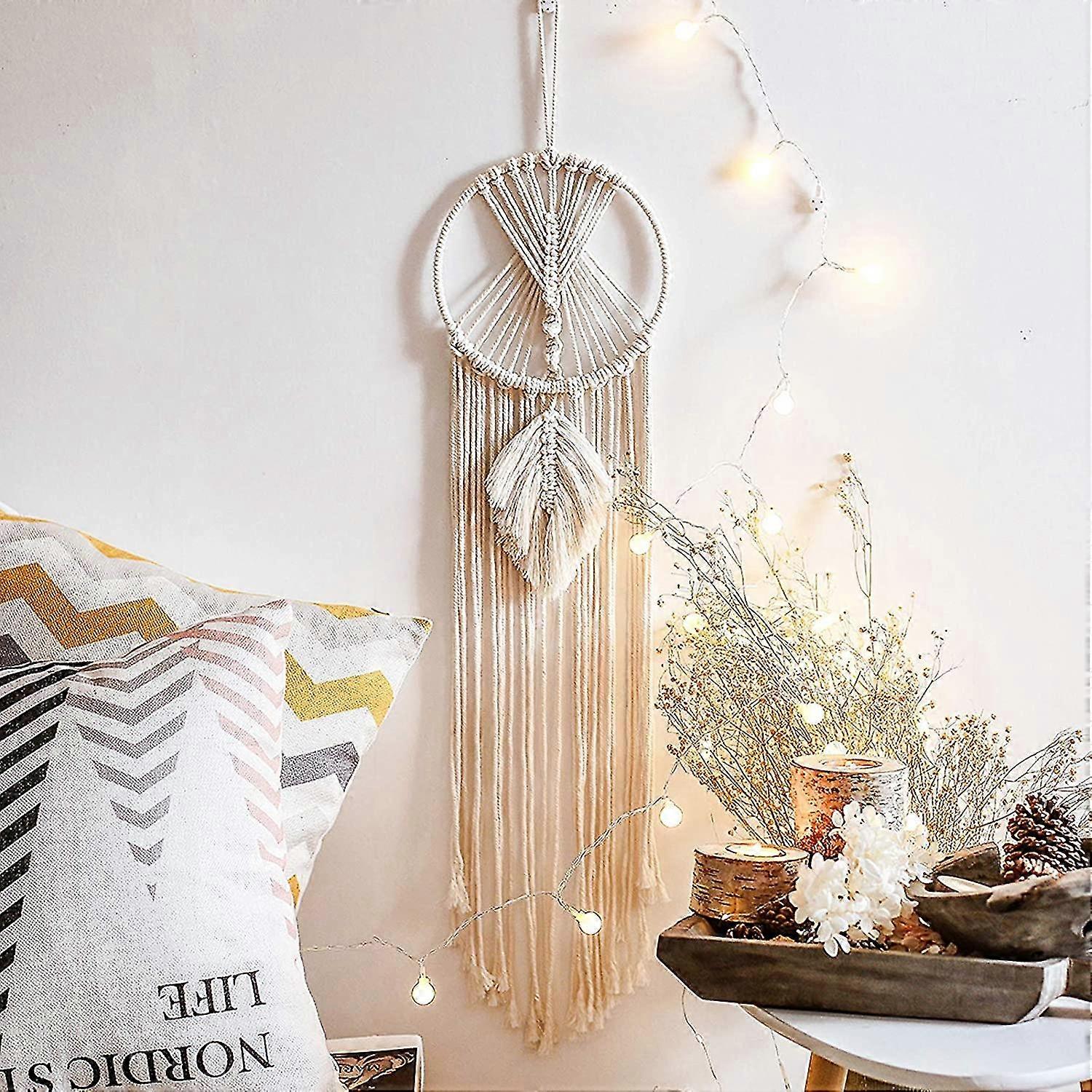 Drömfångare dekor, Boho Dreamcatcher Macrame Vävd drömfångare