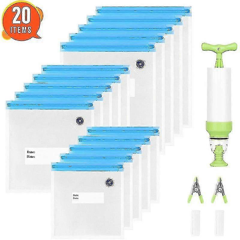 Sous Vide Bags 15 Reusable Vacuum Food Storage Bags For Anova And Joule Cookers - 3 Sizes Sous Vide Bag Kit With Pump - 3 Sealing Clips For Food Stora