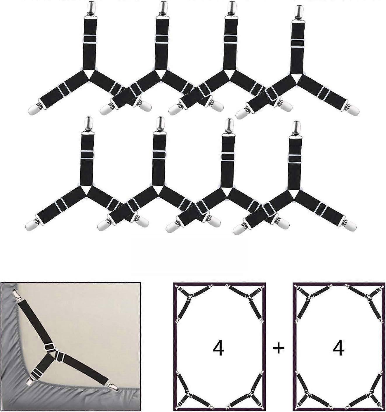8 Pieces Bed Sheet Clips, Adjustable Elastic Triangle Support Straps for Fitted Sheet and Flat Sheet Bed Sheets, Mattress, Sofa Cushion, Tablecloths, 