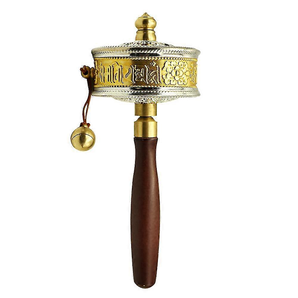 Copper Hand Held Prayer Wheel With Tibetan Buddhist Truth Buddha Scriptures, Wooden Handle For Blessing, Meditation, Relaxing, Yoga