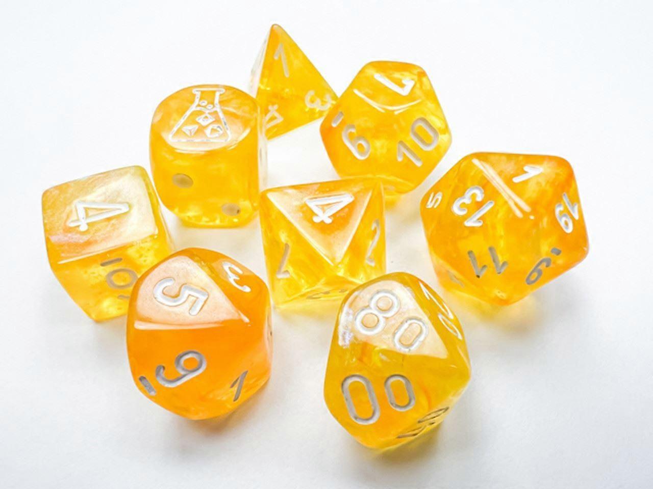 Borealis Polyhedral Canary/white Luminary 7 - Die Set with bonus die
