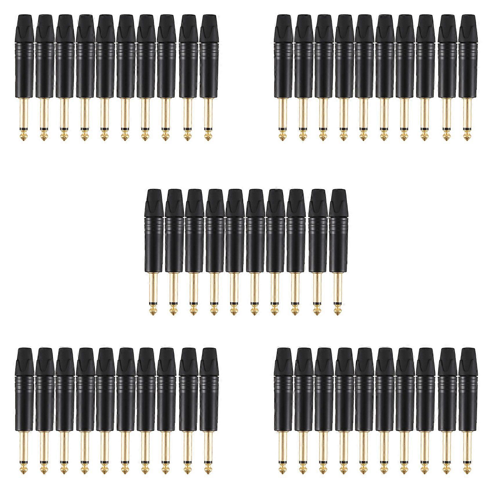 Gold Plating 50Pcs Plug Mono Professional 2 Pole 6.35 mm 6.5mm Stereo Jack Plug 6.35mm