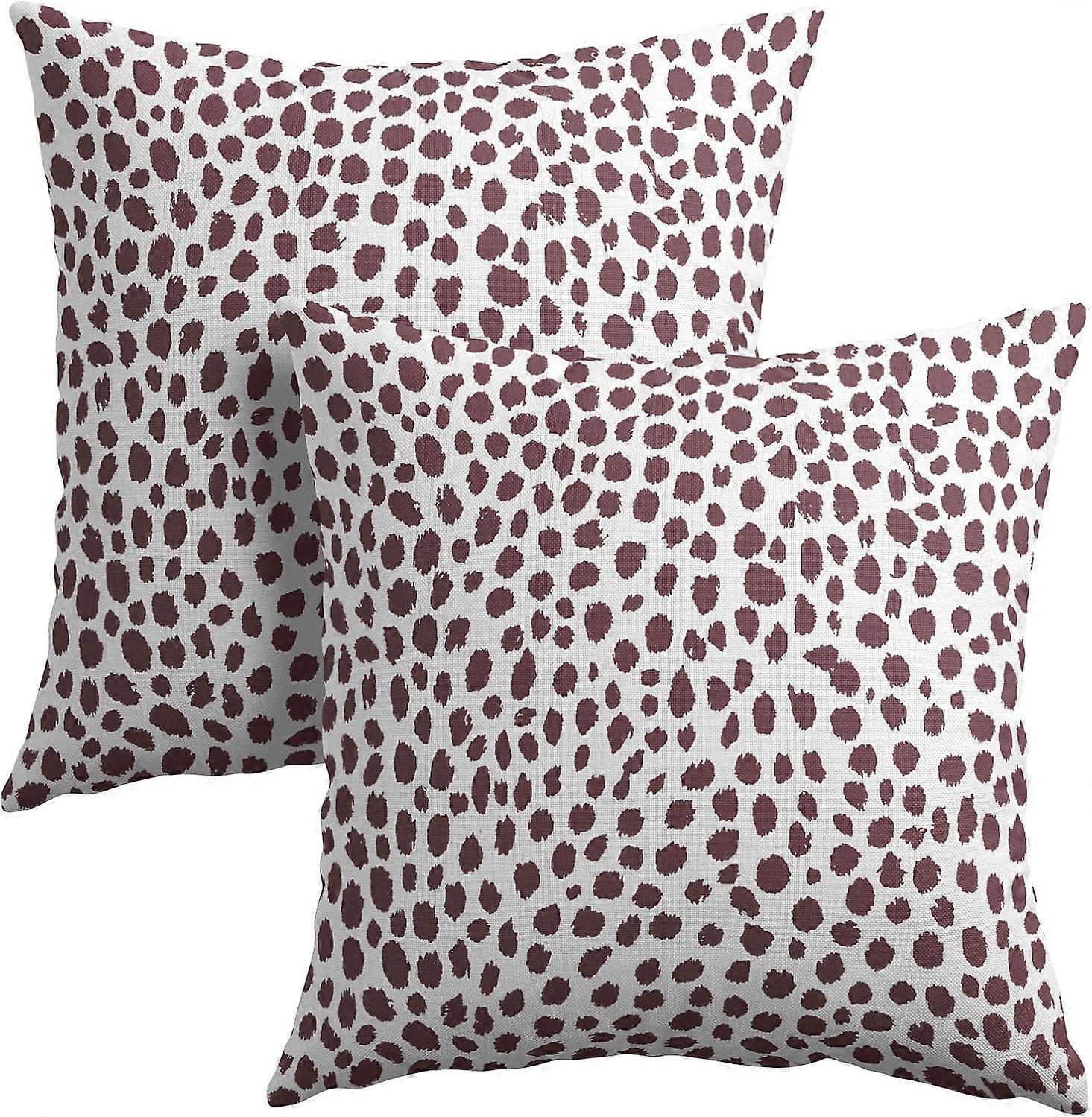 バーガンディクリーム枕カバー20x20インチ自由奔放に生きるデザインポルカドットスロー枕カバー2つのモダンなブラシストロークプリント枕カバーコットンリネンCushio