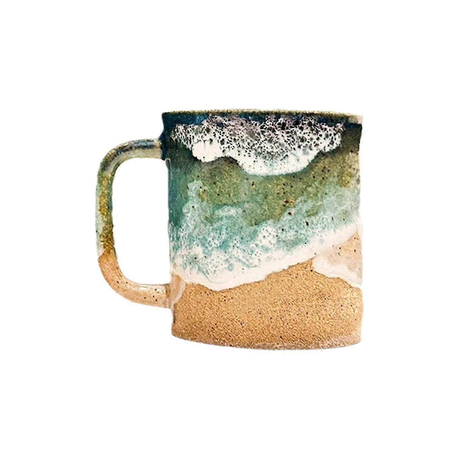 足跡オーシャンショアラインマグカップセラミックコーヒーカップ手作り波パターンティーマグ11オンス/15オンスシーフォーム
