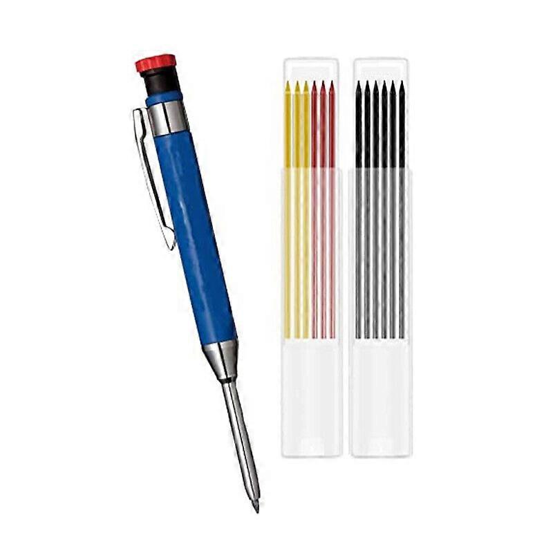 Metal Solid Carpenter Pencil Deep Hole Mechanical Pencil Marker + 12 Refill