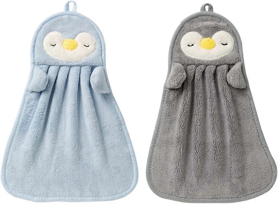 2PCS Set of 2 Soft Chenille Hanging Towels for Kitchen Bathroom Penguin