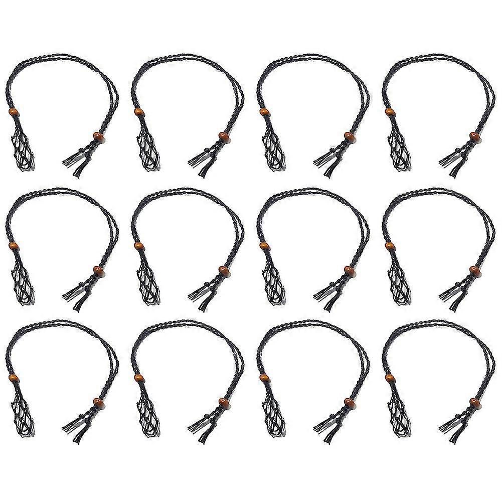 12Pcs Crystal Rough Stone Net Bag Woven Necklace Pendant Retro Woven Adjustable Net Bag Pendant Net