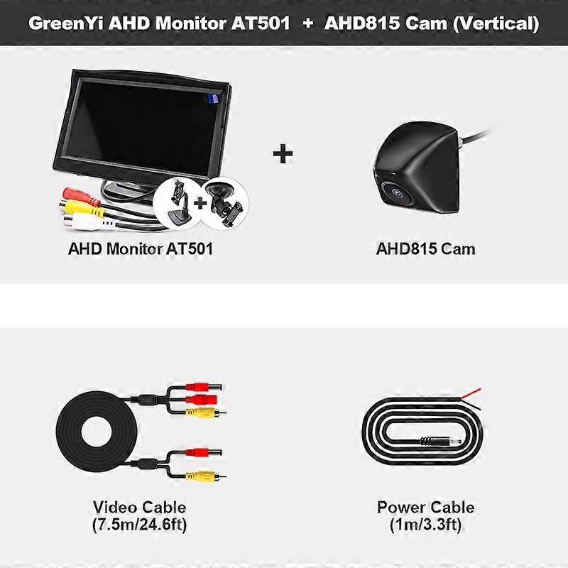 GreenYi Monitor IPS AHD da 5 pollici 1920 * 1080P Telecamera per veicoli con visione notturna Starlight ad alta definizione a 170 gradi Reverse per auto