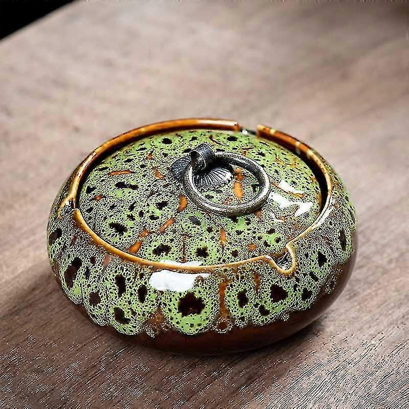 Askkopp med lock, askkopp för cigaretter i keramik, vindtät askkopp för utomhusbruk med lock för inomhusbruk, retro askkopp