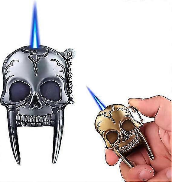 Skull Refillable Butane Torch Lighter With Windproof Flame,novelty And Creative Design,for Various Scenarios,mens Gift,buy It Right Now(gas Not Includ