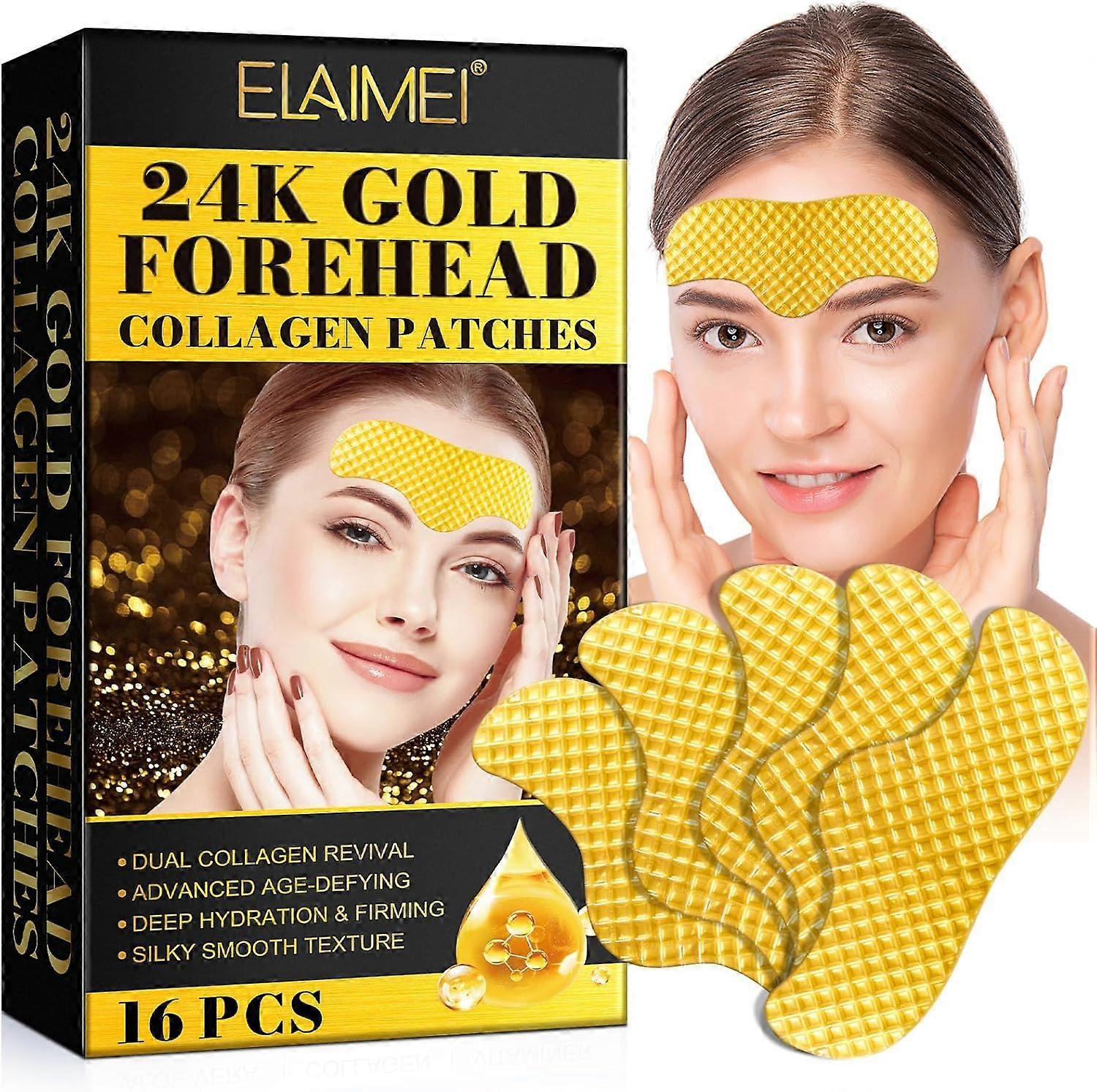 24K Gold Forehead Wrinkle Patches, 16pcs Collagen Forehead Wrinkle Patches for Deeping Hydrating & Firming, Anti Wrinkle Patch for Women and Men