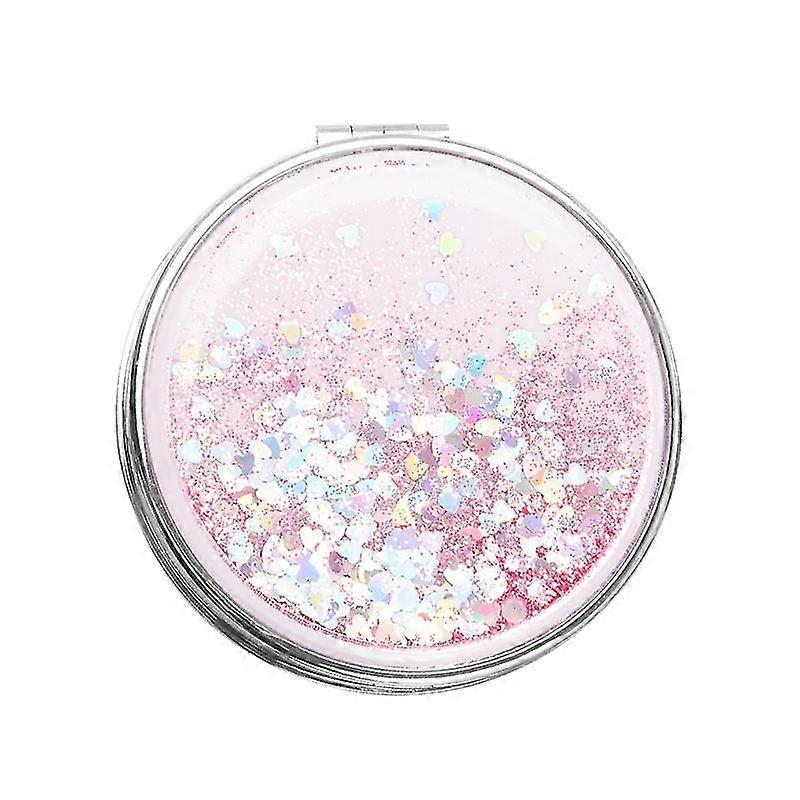 Double-sided Compact Makeup Mirrors Cover With Glitter Rectangle And Round Magnetic Folding Mirrors(2pcs, Pink)
