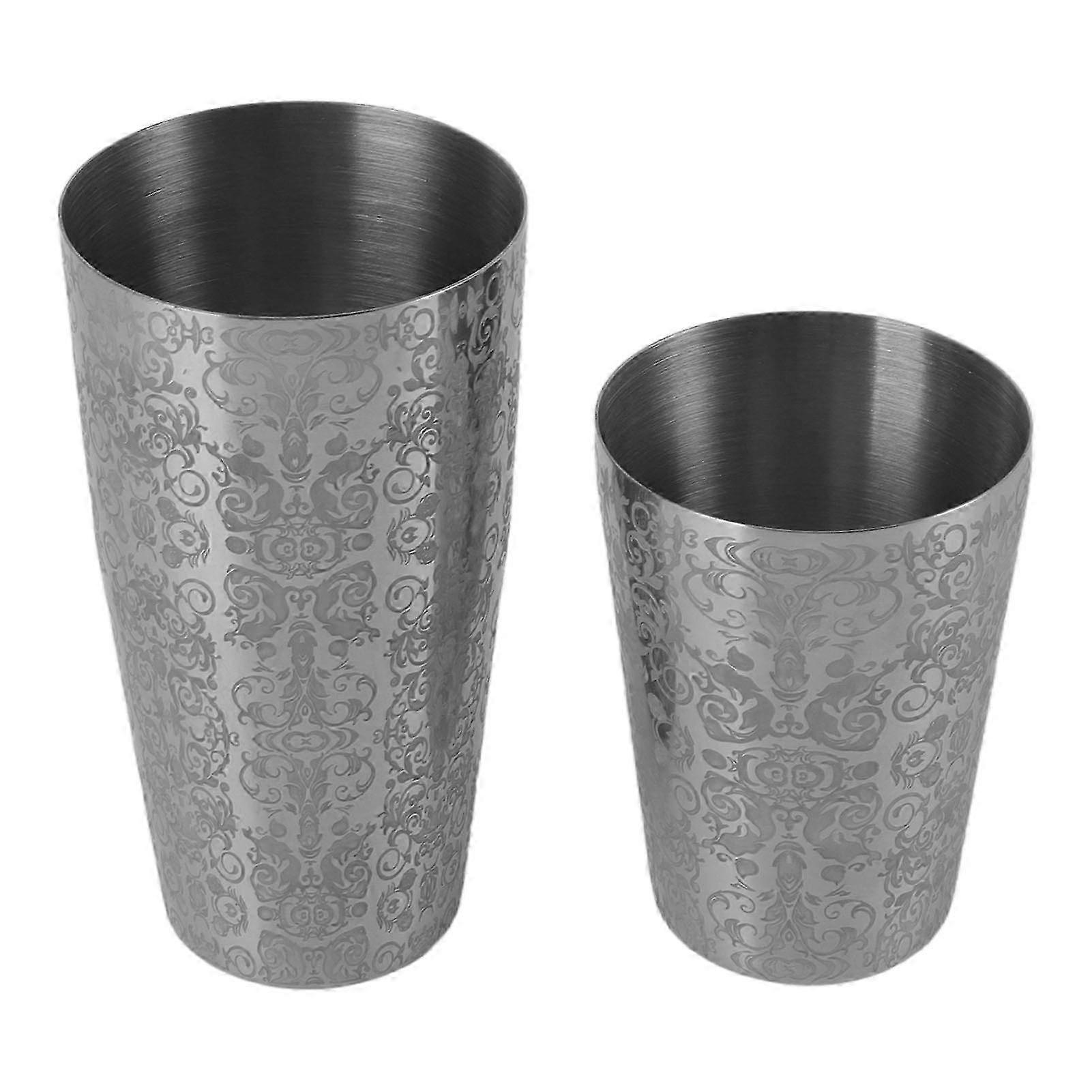 Stainless Steel Cocktail Shaker for Martini Mixing Boston Style with Engraved Design and Bottomless Feature