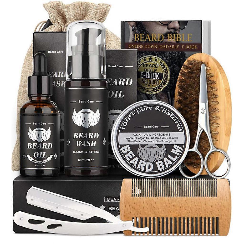 Beard Care Kit Shampoo Wash Beard Brush,Beard Comb,Beard Balm,Beard Oil,Scissors
