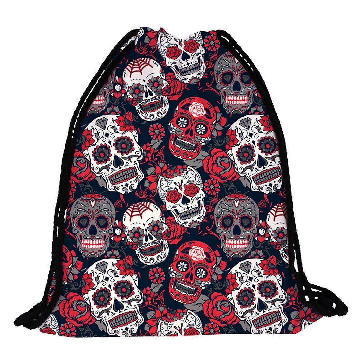 Mexico Skull Printed Drawstring Backpack Daily Book Bags Gym Sack for Sports Travel Beach