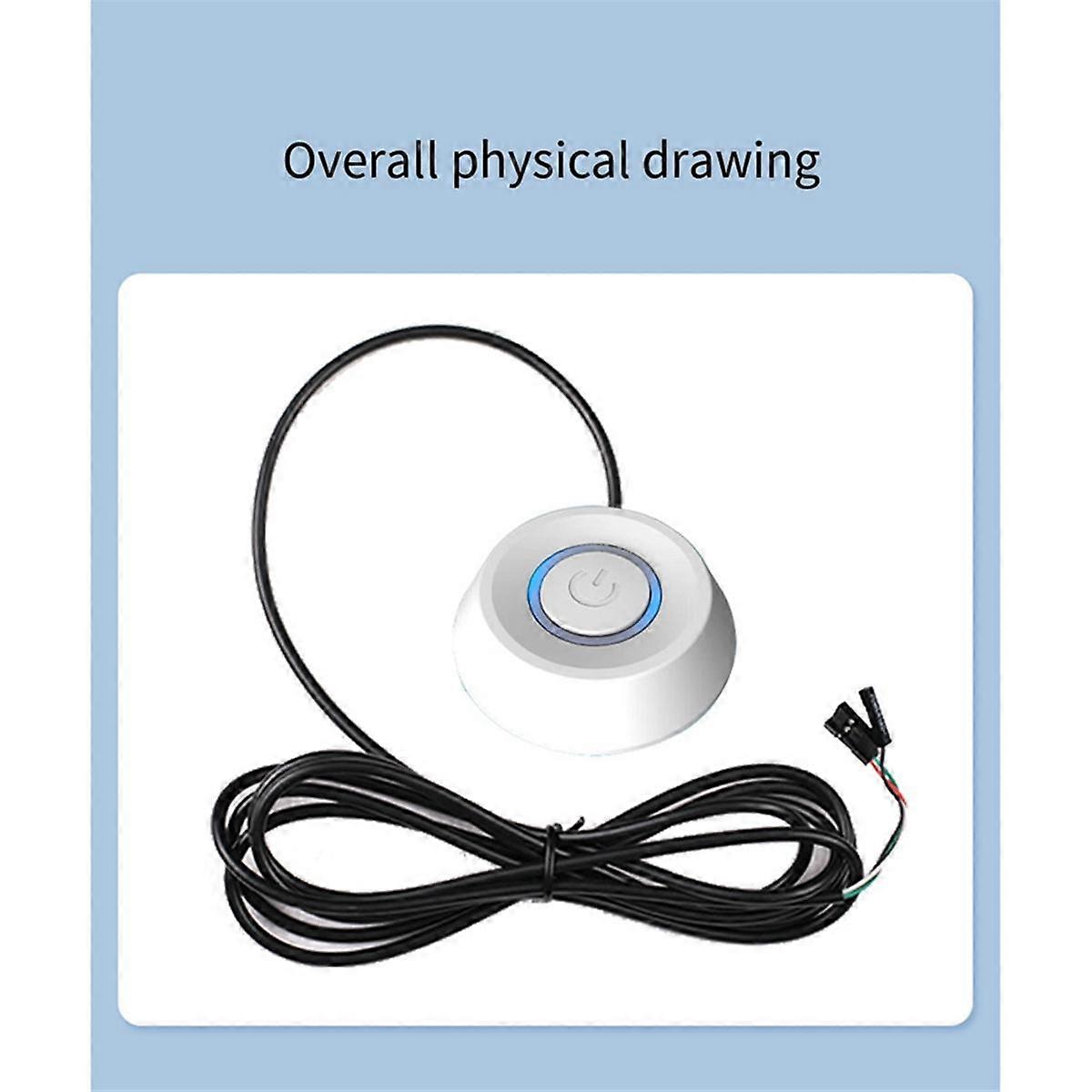 Computer Desktop Switch PC Motherboard External Start LED Light Power ON/OFF Round Button 2M Extension Cable White