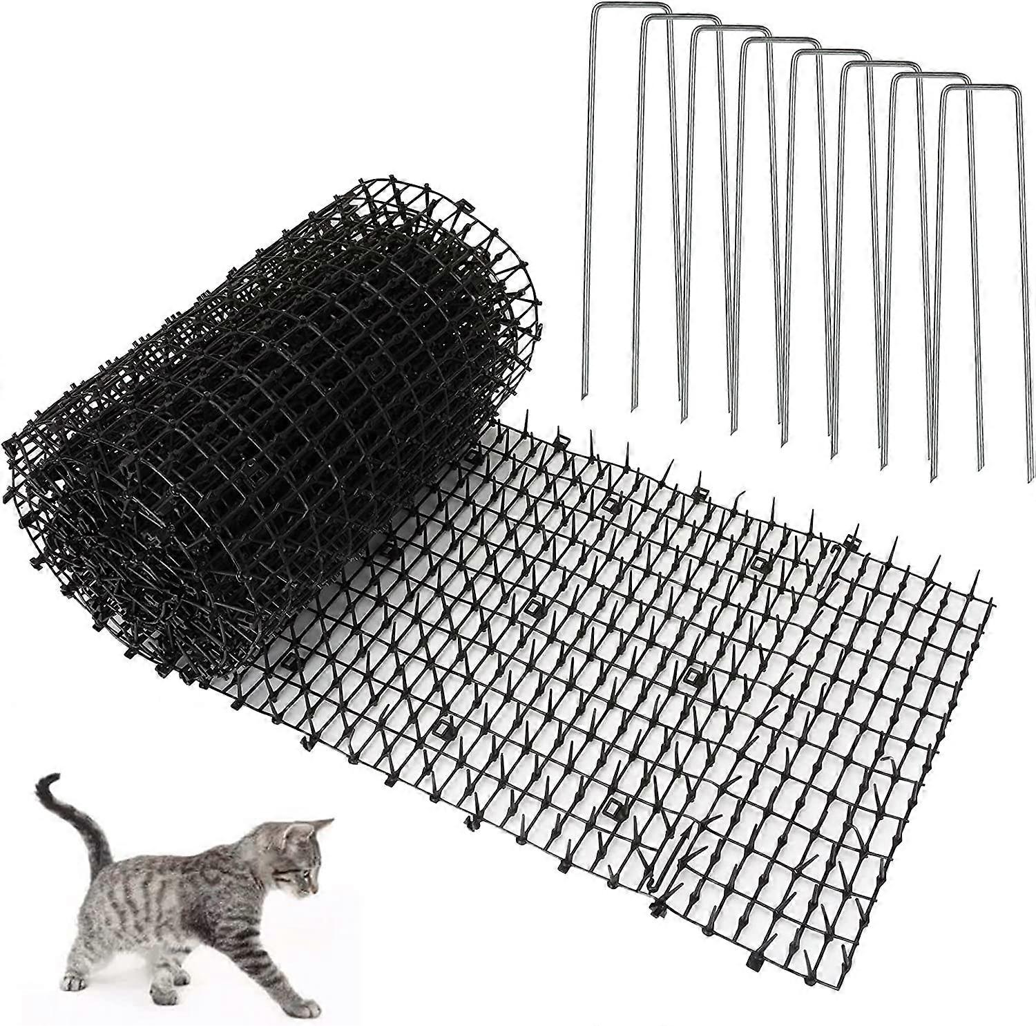 2M Cat Scat Mat with Spikes Black Plastic Cat Repellent Mat with 8Pcs U Shape Pegs, Multi Purpose Pet Deterrent Mats for Indoor and Outdoor(30 x 200 c