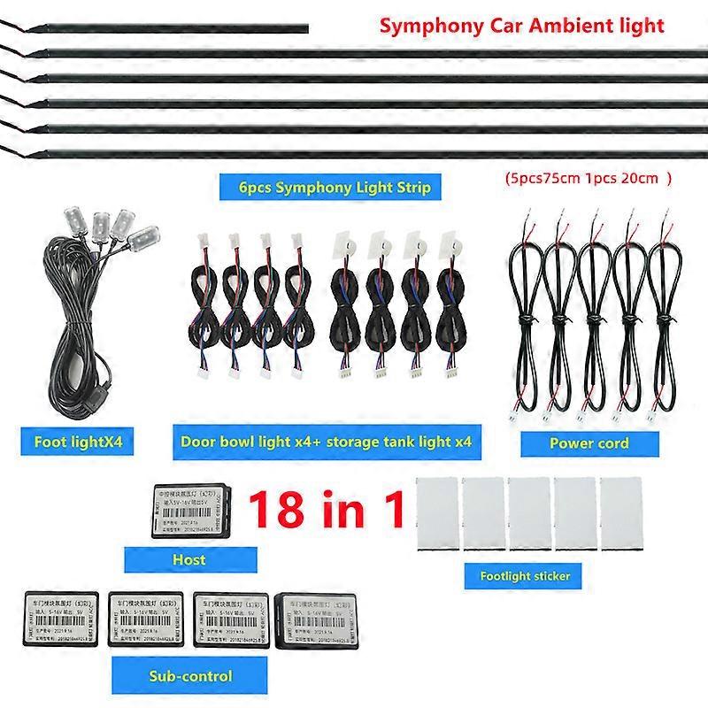 18 in 1 Symphony car Ambient lights RGB car interior Acrylic light guide fiber optic Universal Car decoration atmosphere lights