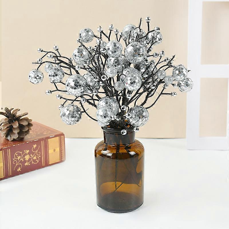 2/4 Bundle Glitter Artificial Berry Fake Cherry Branch for Christmas Tree Decorations Home Garden Patio DIY Wedding Decoration