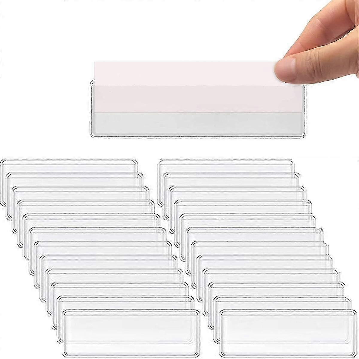 Label Holders Adhesive Shelf Tag Clear Shelf Tag Index Card Pockets Drawers File Storage Bins Label Holder 100 Pack