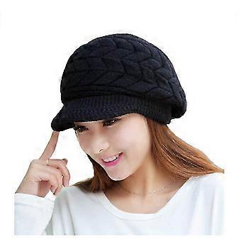 Women Winter Warm Knit Hat Wool Snow Ski Cap With Visor-MXBC