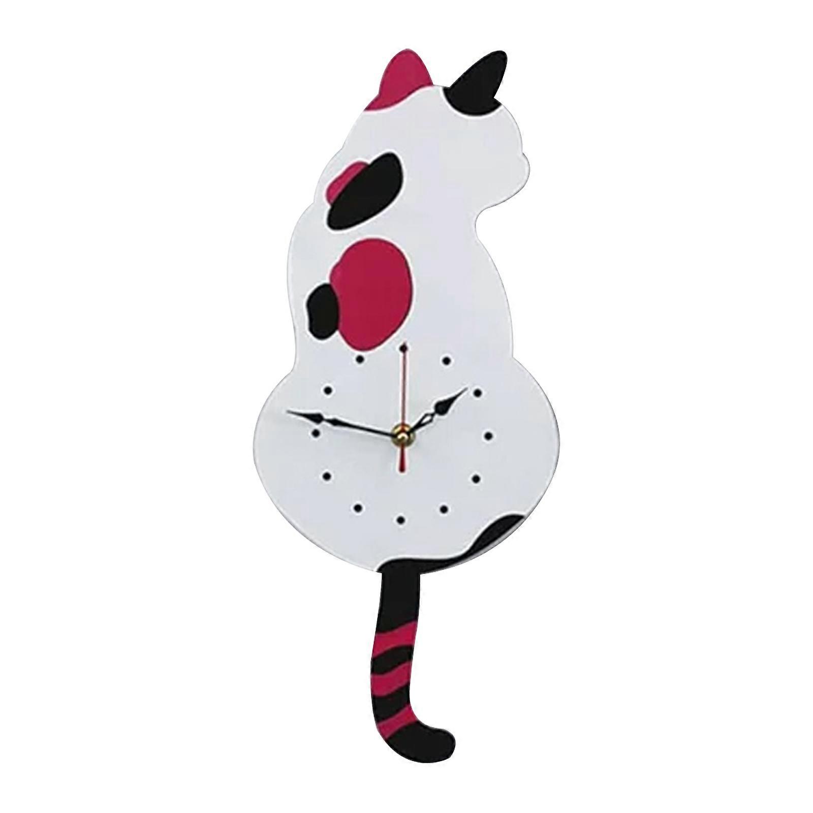3D Nordic Tail-Wagging Cat Wall Clock Pendulum Quartz Home Decor