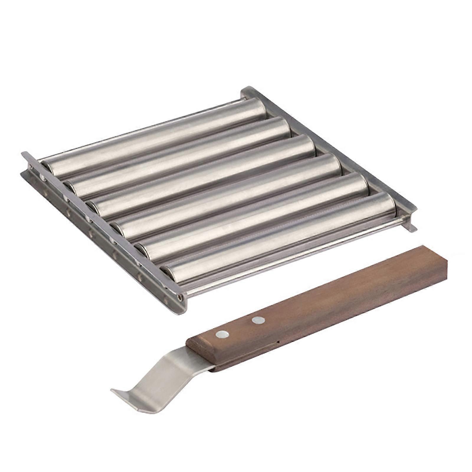 מתלה נקניקיות מתלה גריל מעמד גריל כלי מנגל רולר נקניק עם ידית עץ ארוכה חדש