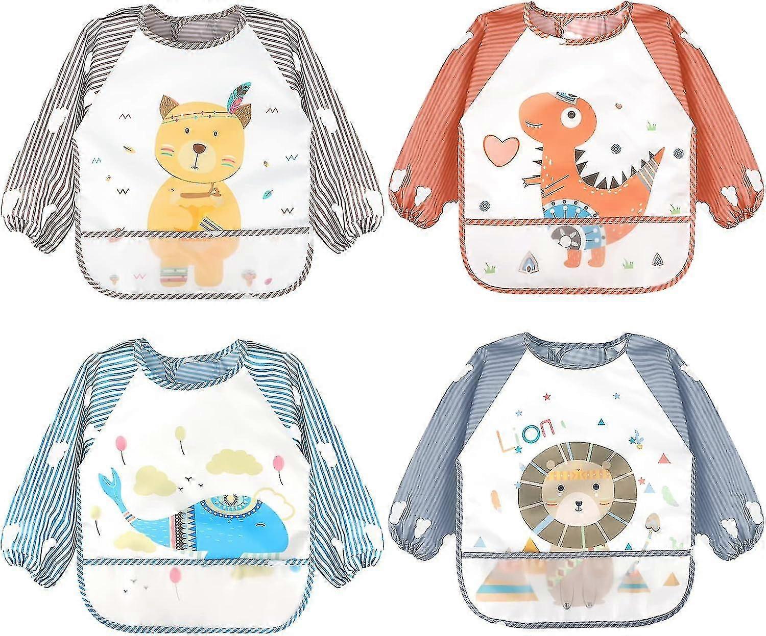 5 حزمة مرايل أطفال بأكمام طويلة ، مريلة بأكمام مقاومة للماء ، مرايل أطفال صغار لمدة 6-36 شهرا