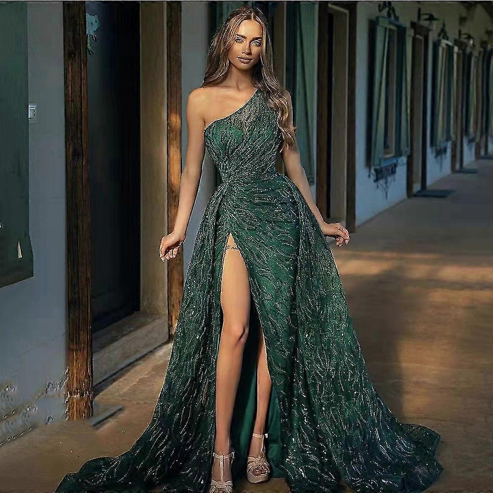 بوتيك2022 الربيع والصيف جديد الأوروبية والأمريكية المرأة مائلة الكتف انقسام تنورة طويلة نخب اللباس الترتر كوندول حزام مساء دري