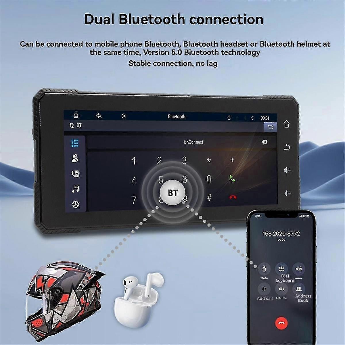 6.86 Inch Motorcycle Bluetooth Portable Screen Gps Navigation Ip65 Waterproof Wireless Carplay Android Auto Mp5 Player