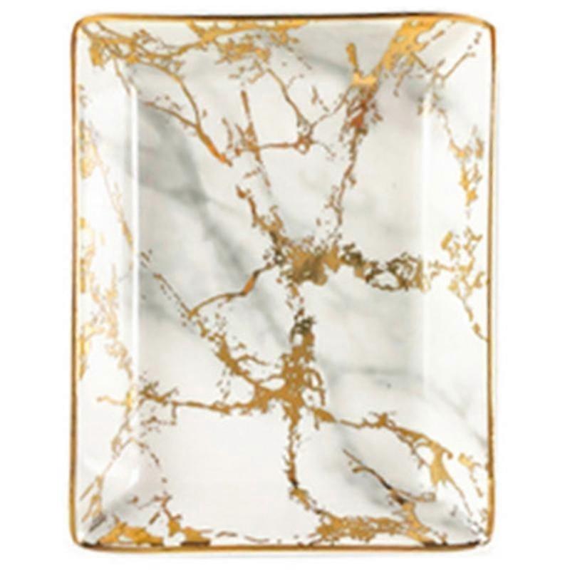 Ceramic Storage Tray Nordic Style Rectangular Marble Pattern Practical Decoration Jewelry Display T