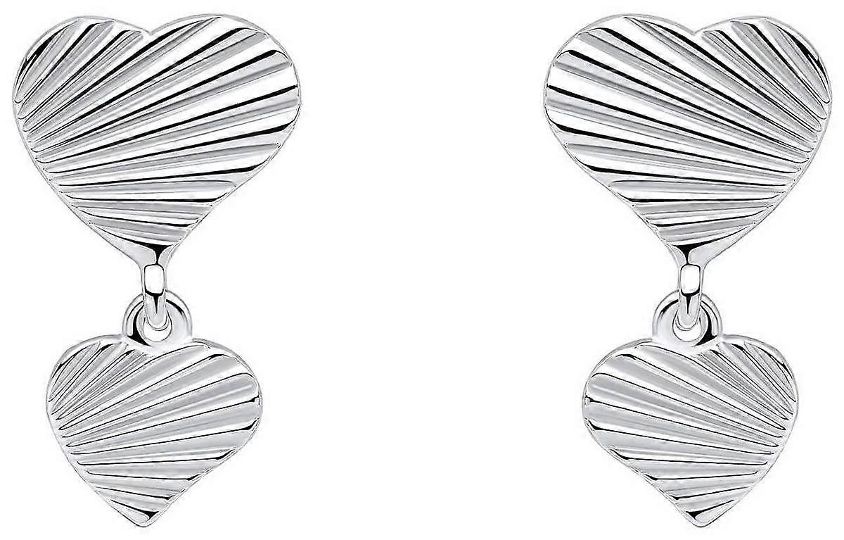 Beginnings Diamond Cut Double Heart Drop Earrings - Silver