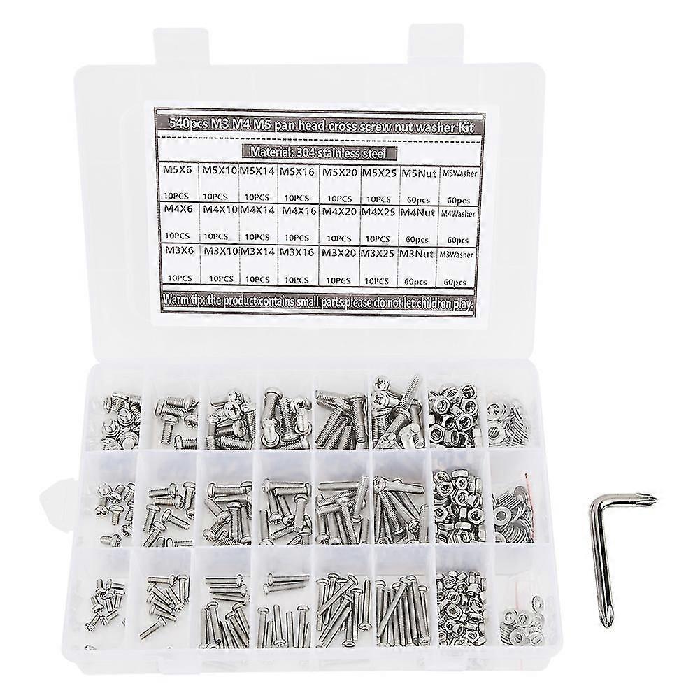 540Pcs 304 Stainless Steel Hex Socket Pan Head Screw Set with Screwdriver - M3 M4 M5