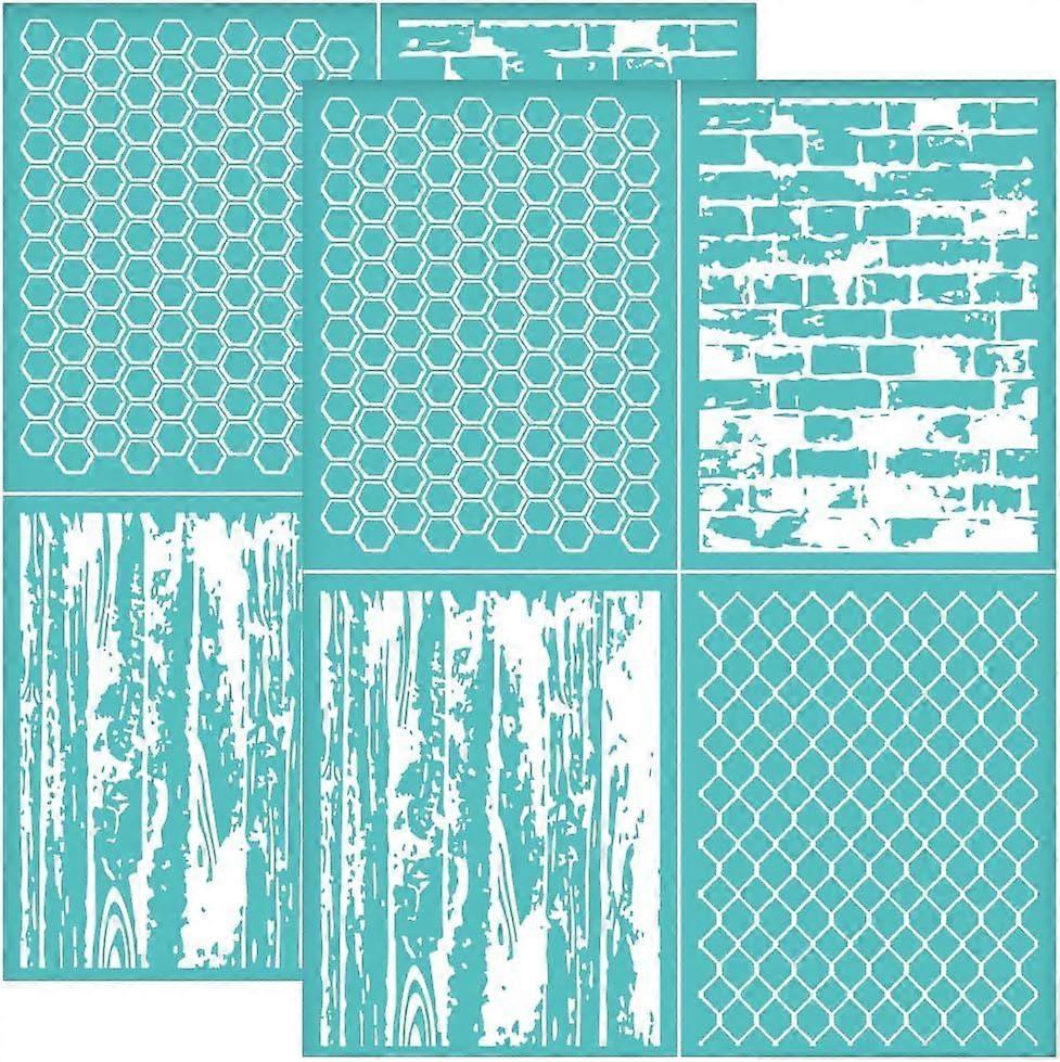 2Pcs 8.6x11 Inch Farmhouse Patterns Self-Adhesive Silk Screen Printing Stencil Honeycomb Chicken Wire Mesh Wood Grain Brick Silk Screen Stencil Mesh S