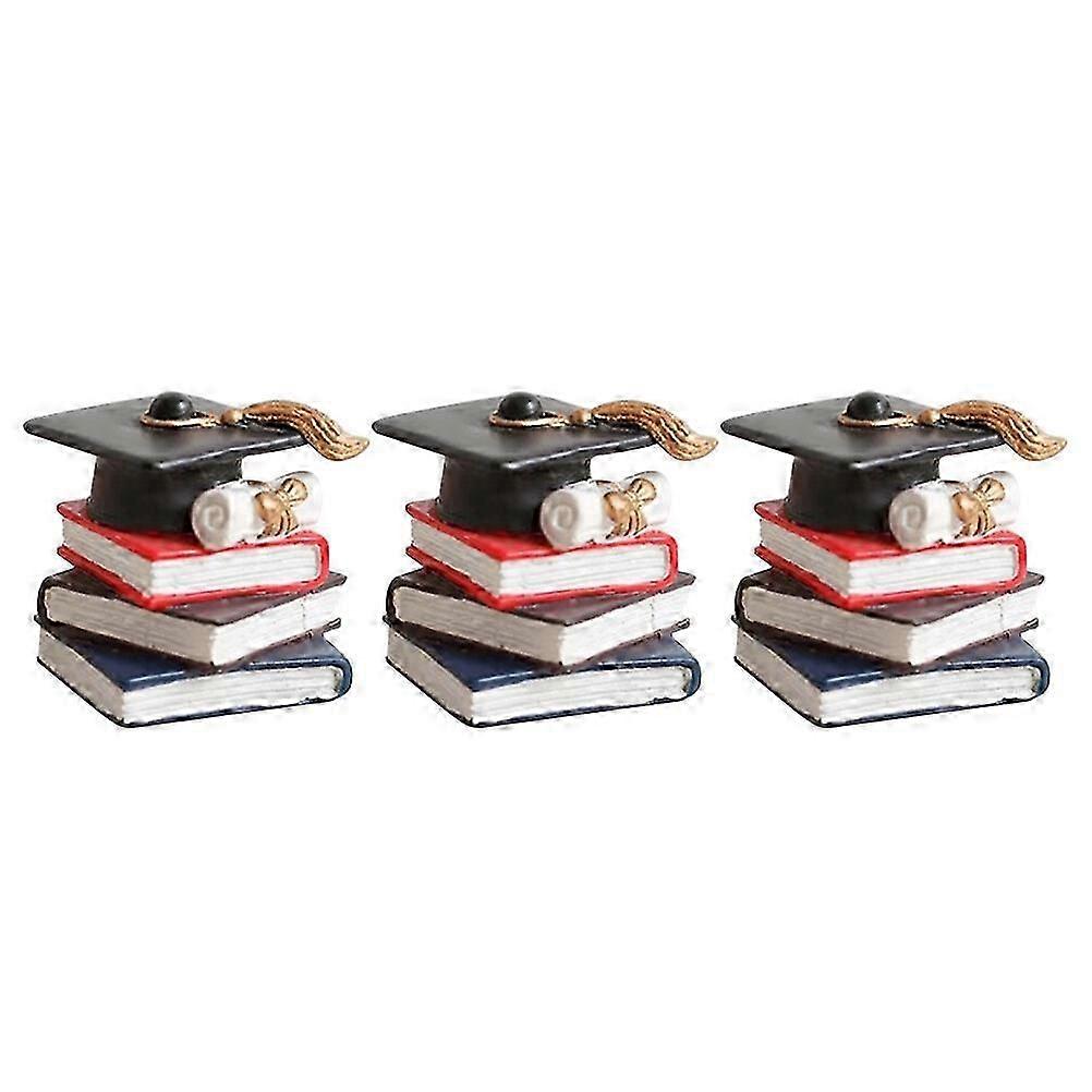 3pcs Graduation Cake Toppers Stacked Books And Doctoral Cap Cake Decors Graduates Props