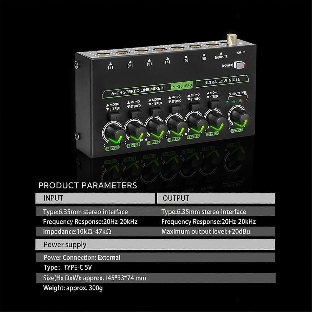 Mini Audio Mixer 6 Channel Stereo Line Mixer DC5V Microphone Control Mixer for Professionals Beginn