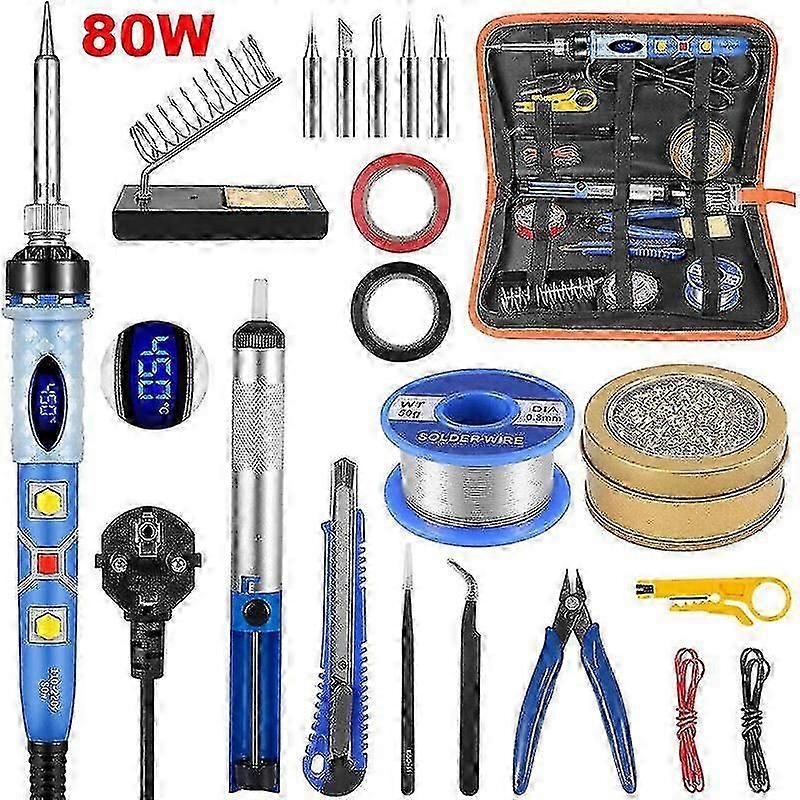 80w Soldering Iron Full Kit Electronic Welding Irons Tool Adjustable Temperature