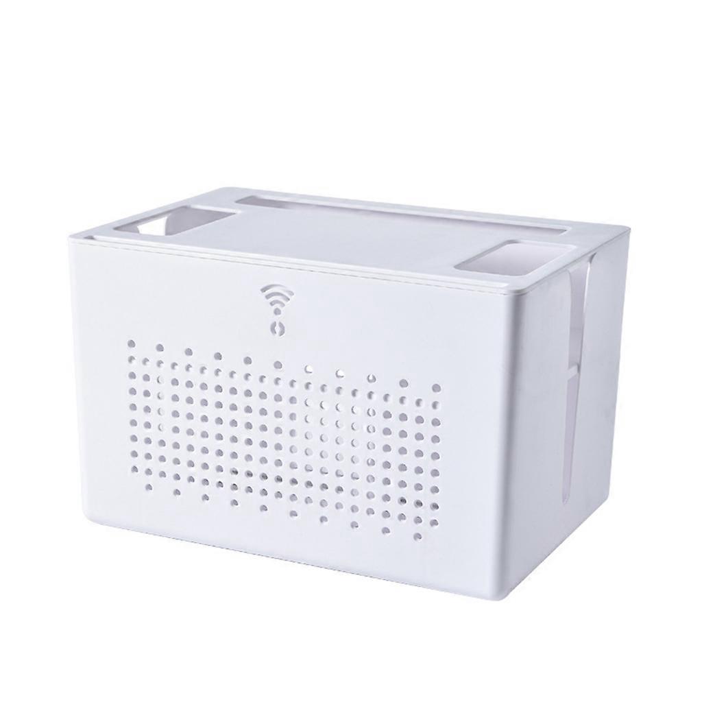 Double-layer Wireless Wifi Router Storage Box Desktop Socket Wire Organizer Box TV Set Top Rack Power Strip Hidden Finishing Box Household Item White