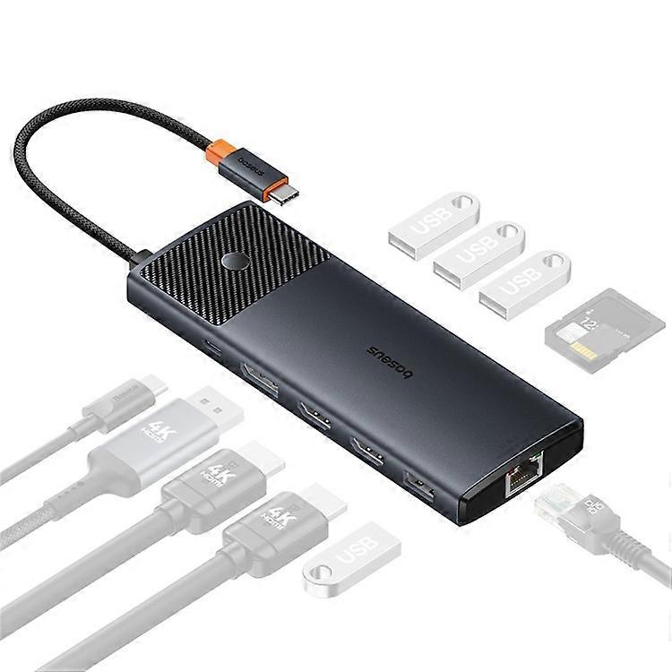 BASEUS Metal Gleam Series II 11-in-1 Triple Display USB HUB Adapter Portable Type-C Docking Station, Black