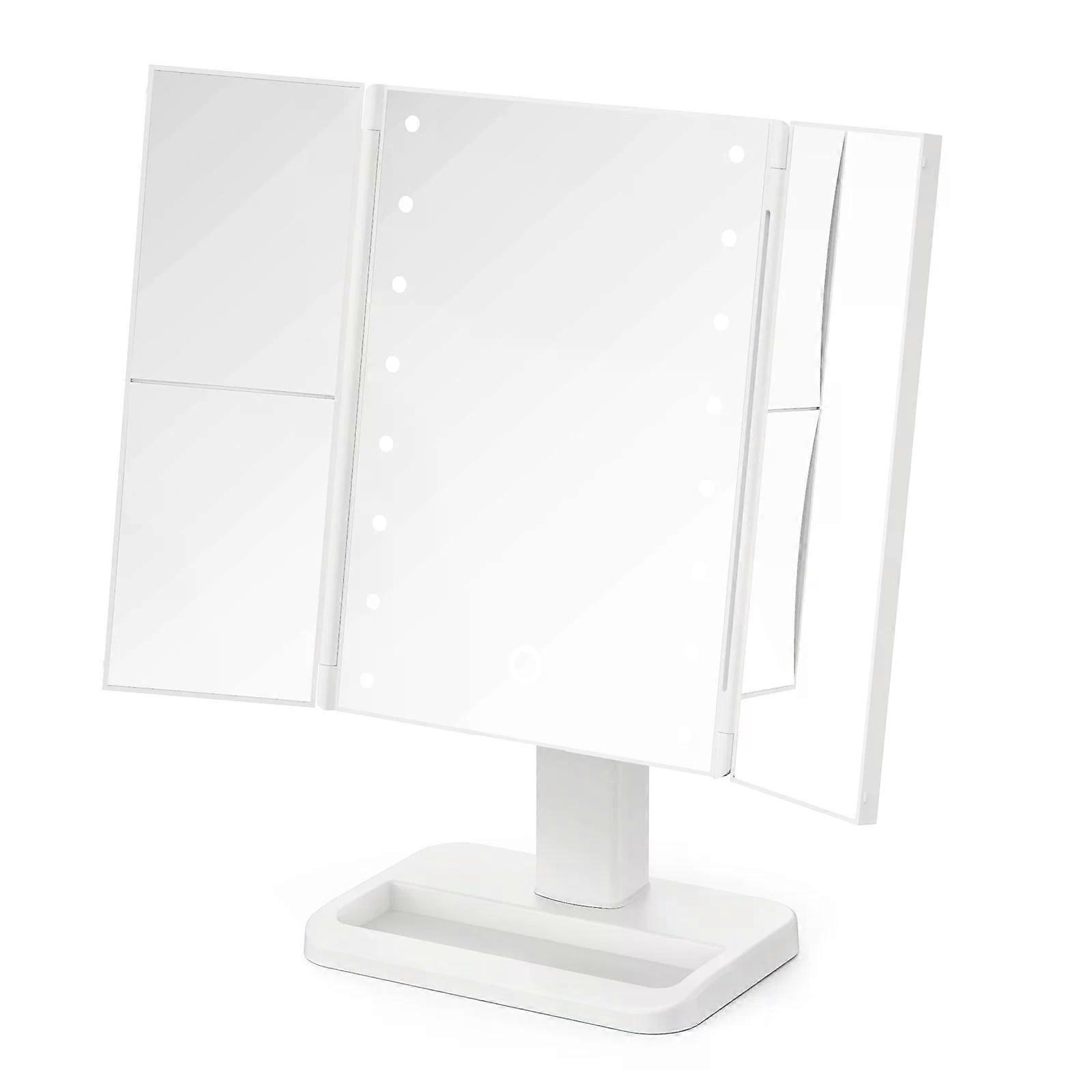 Tri-Fold Lighted Makeup Mirror With Adjustable Brightness And 1x/2x/3x Magnification - LED Vanity Mirror