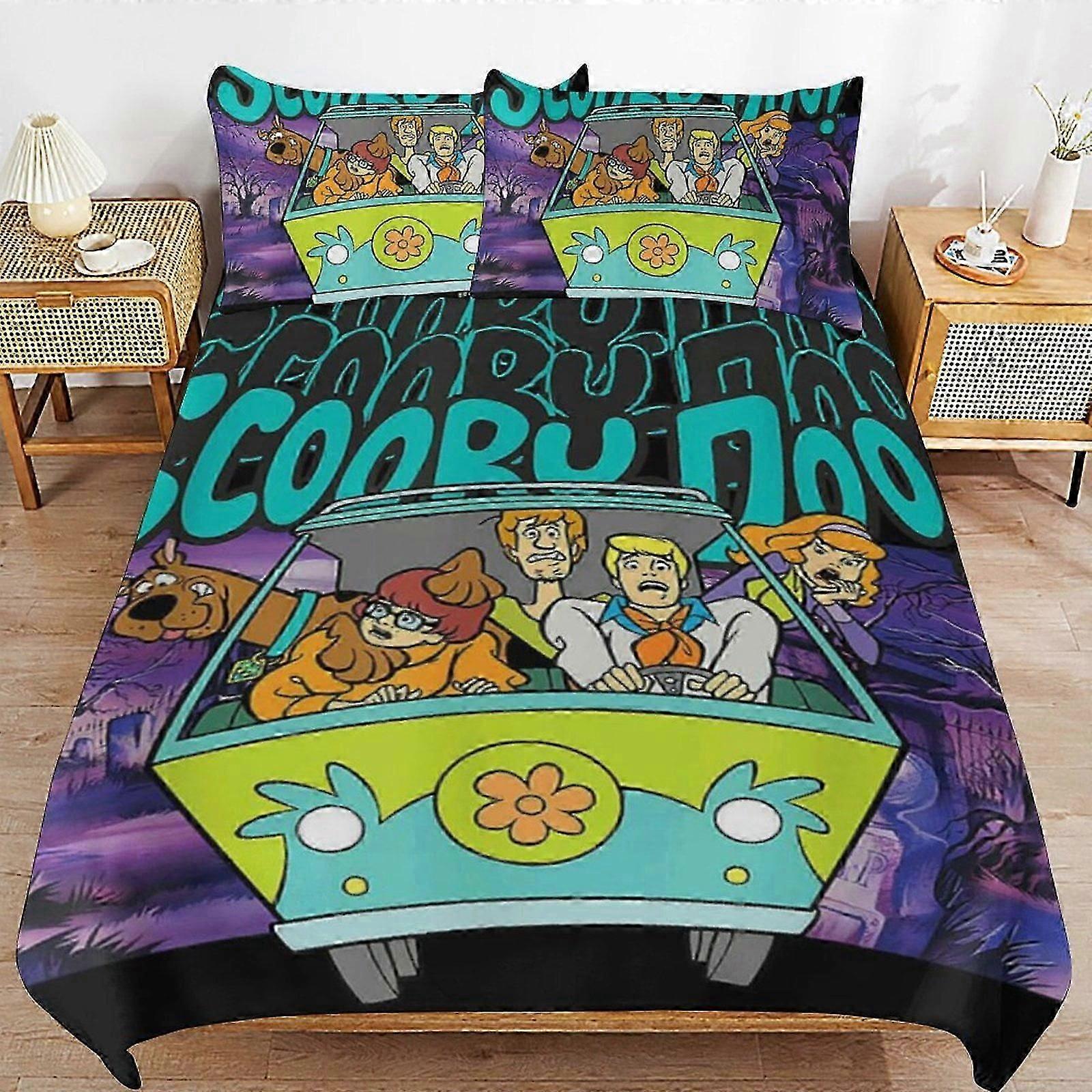 Bäddset GD162 Scooby Doo Täcke Set 3 delar Påslakanset Mjuka sängkläder för alla årstider (1 täcke 2 örngott) HZ162