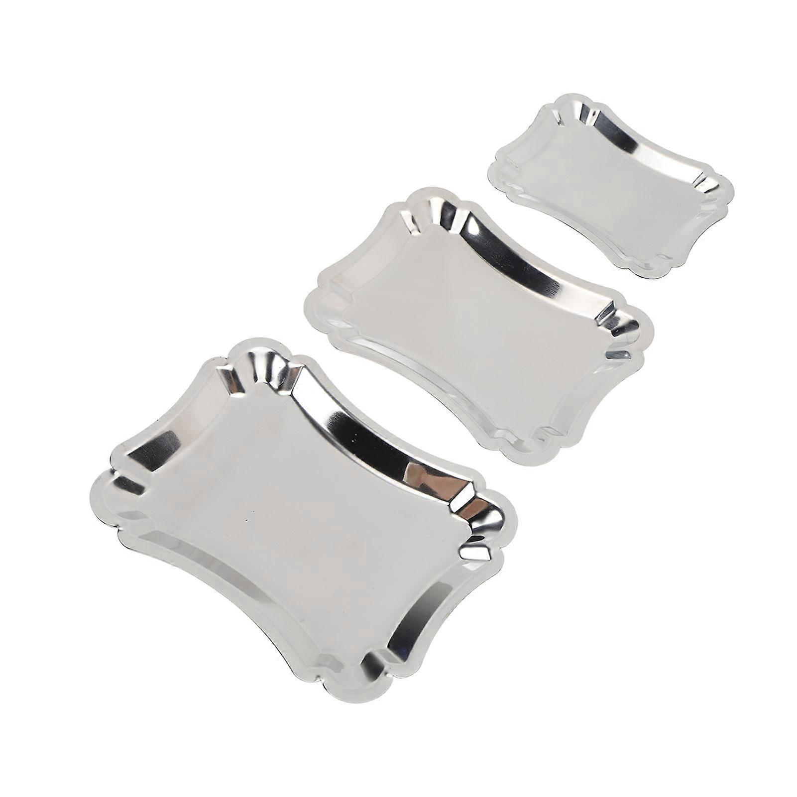 3 stk matserveringsbrett rustfritt stål multifunksjonelt frukt snack matbrett for hjemmerestaurant