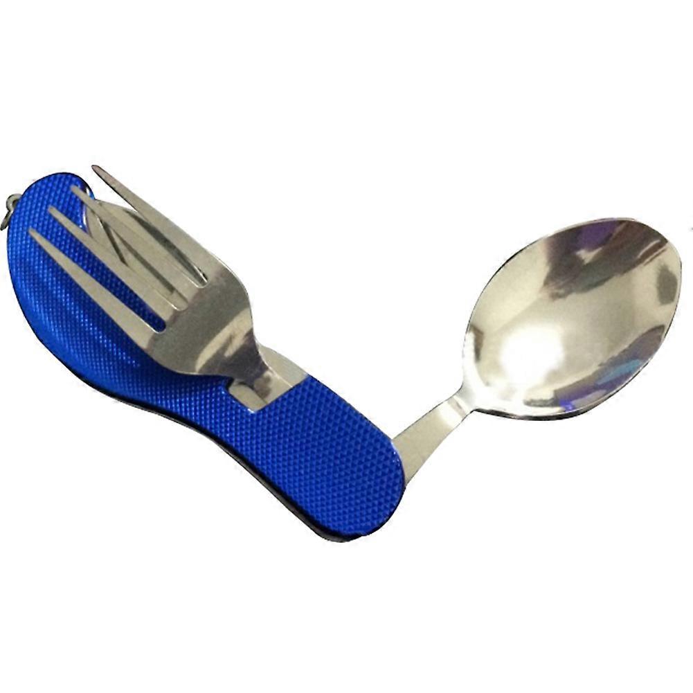 Stainless Steel 4 in 1 Folding Portable Knife Fork Spoon Combination Tableware Set (Blue)