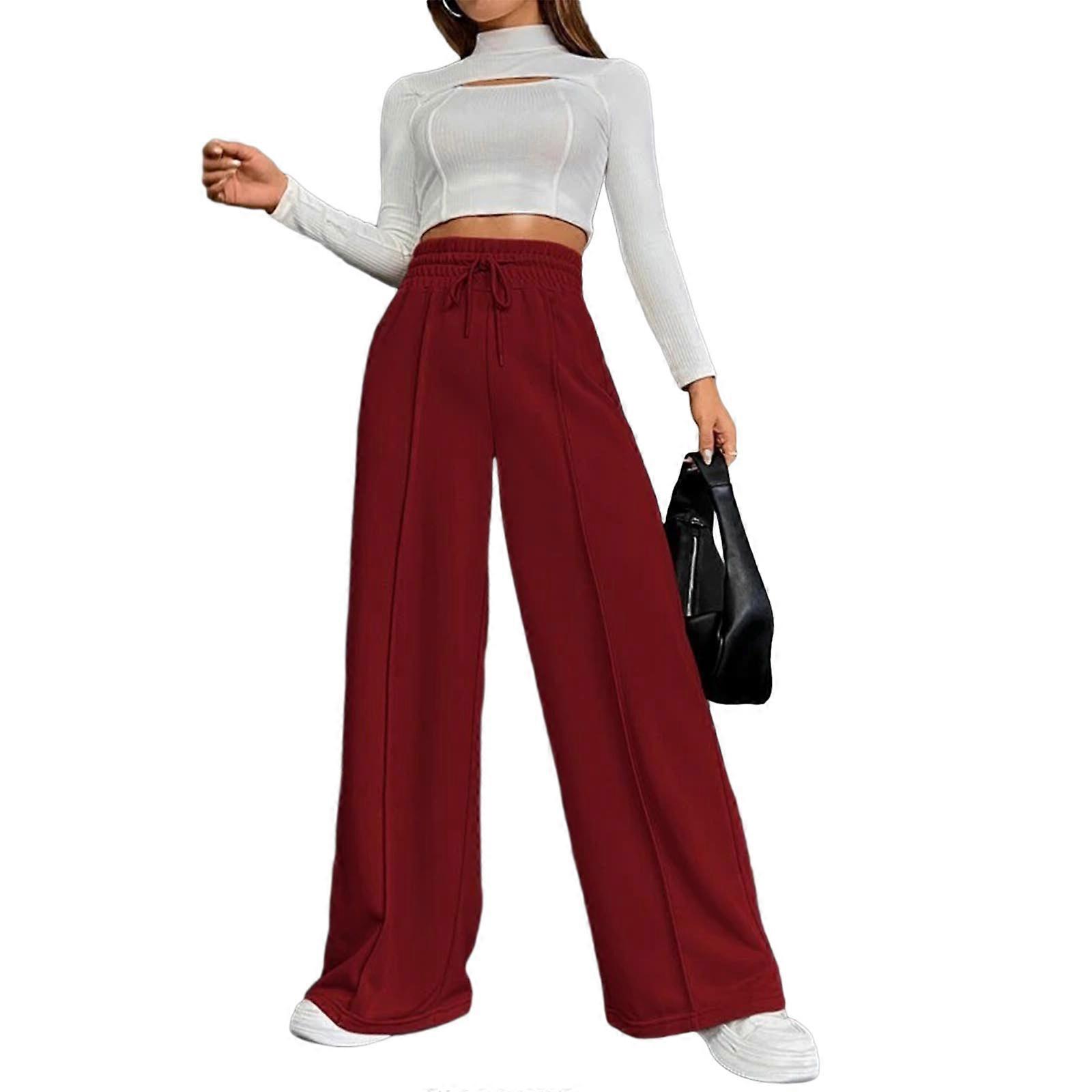 Women Wide Leg Sweatpants Drawstring High Waist Straight Leg Yoga