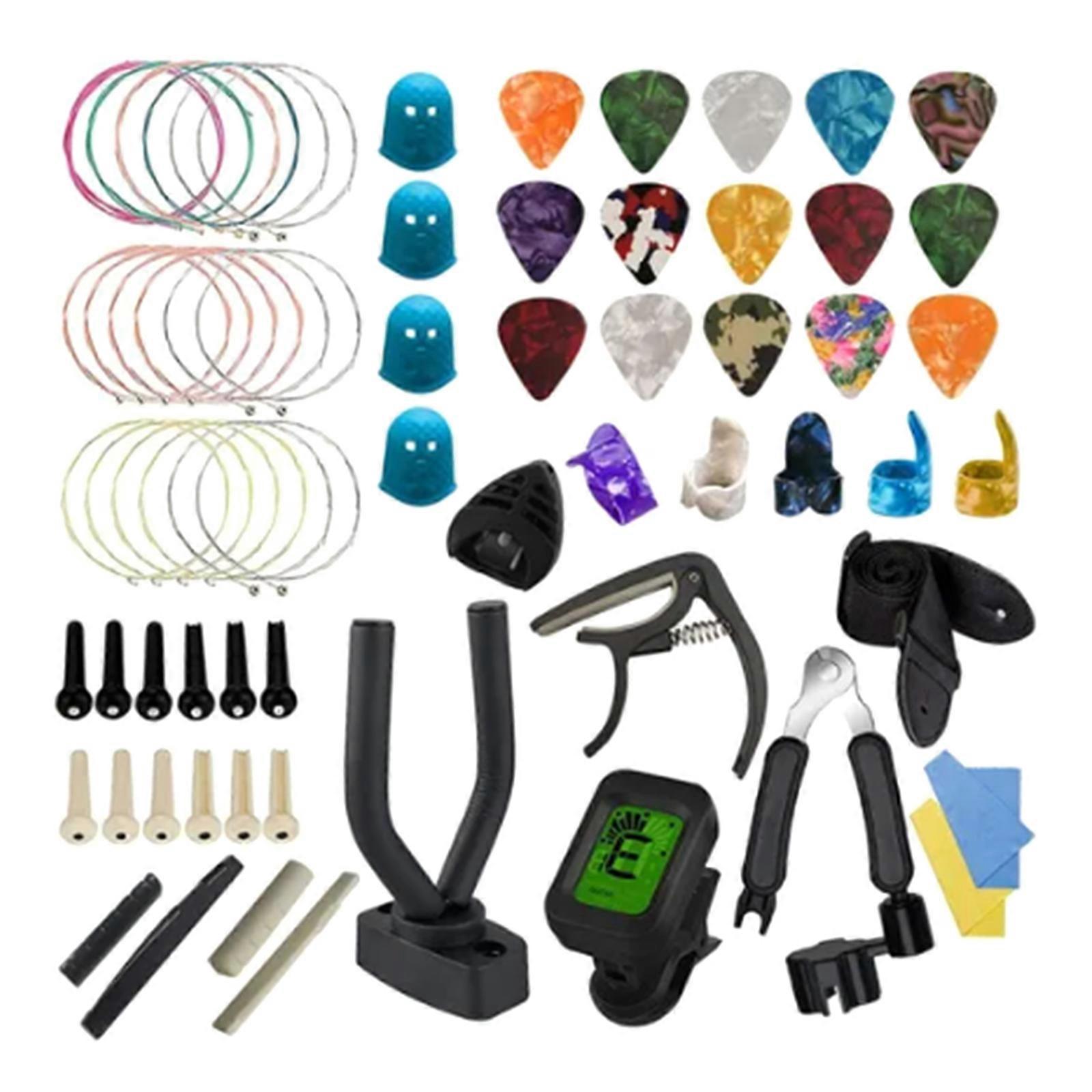 Acoustic Guitar Accessories Kit Guitar String Replacement Tool Including Guitar Strings, Picks, Capo, Bridge Pins, Picks