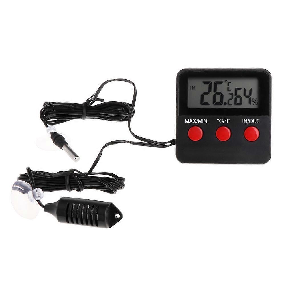 Upgraded Digital Reptile Thermometer Hygrometer Combined Gauge with remote probes Max/Min Function Digital Vivarium Black