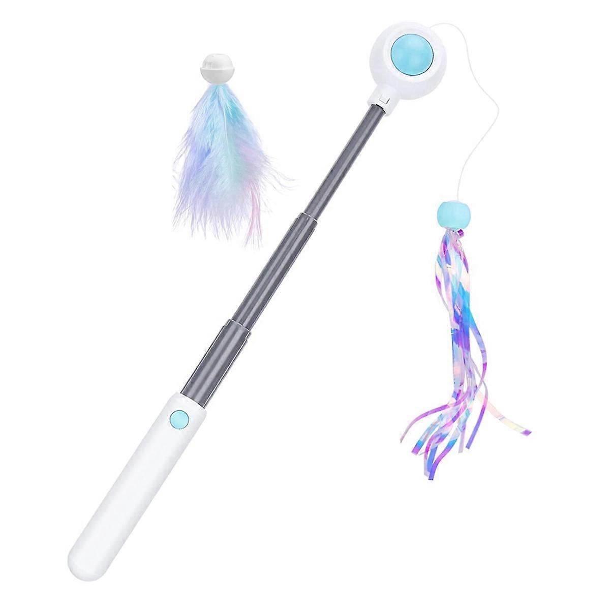 Interactive Cats Toy Teaser with Scalable Poles, Feather and Tassels