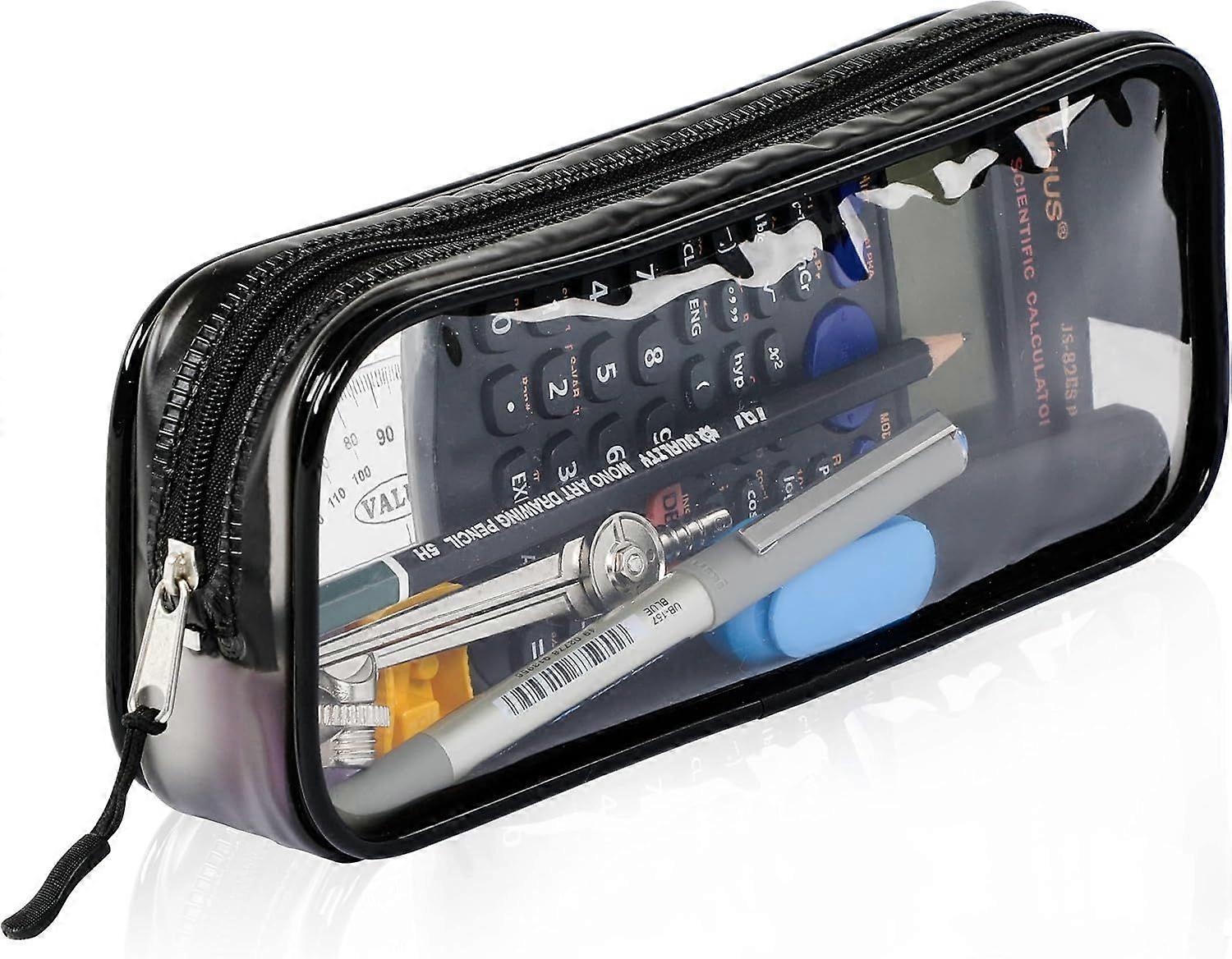 Clear Pencil Case Black | 22x4x9 cm Stylish, Practical and Transparent Pencil Case | Versatile Storage for Stationery, Toiletries, Makeup, Travel & Of
