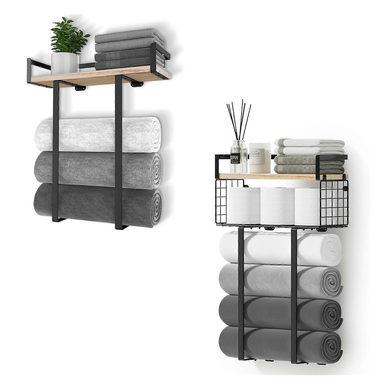 2 Pieces Wood Towel Racks for Bathroom Wall Mounted Folding Large Towels Small and Large Size