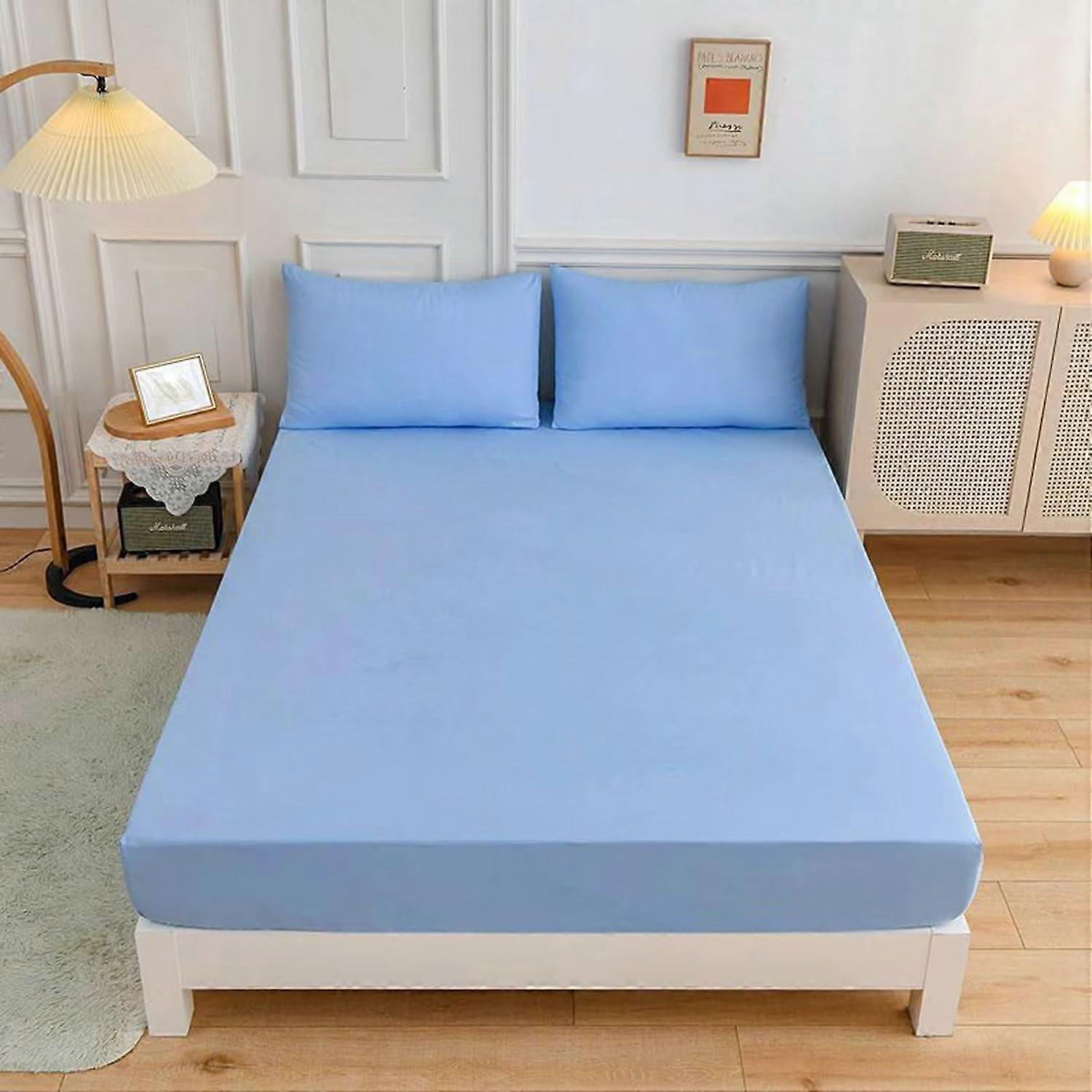 Fitted sheets for queen size bed super soft microfiber cooling sheets bed height up to 30 cm spring bed water bed 120x200cm light blue